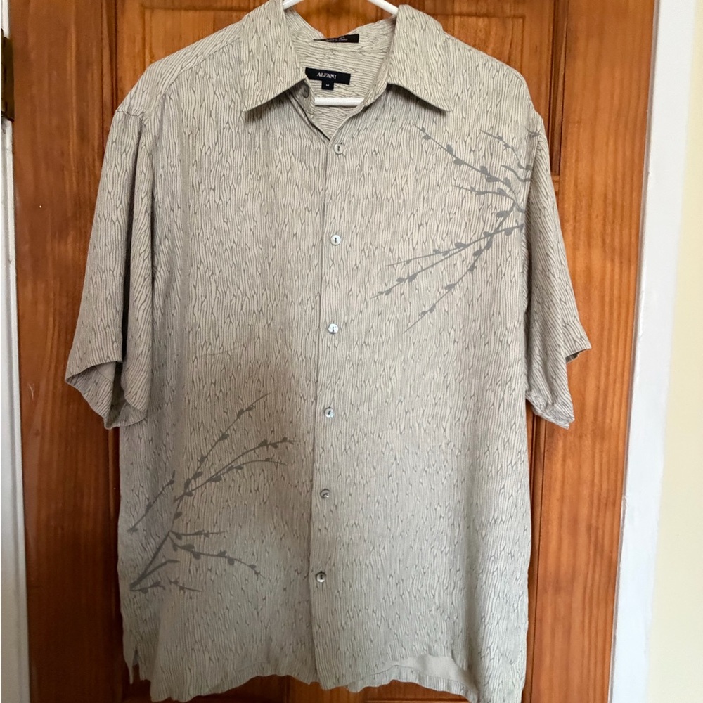 Alfani Gray Patterned Men's 100% silk Shirt